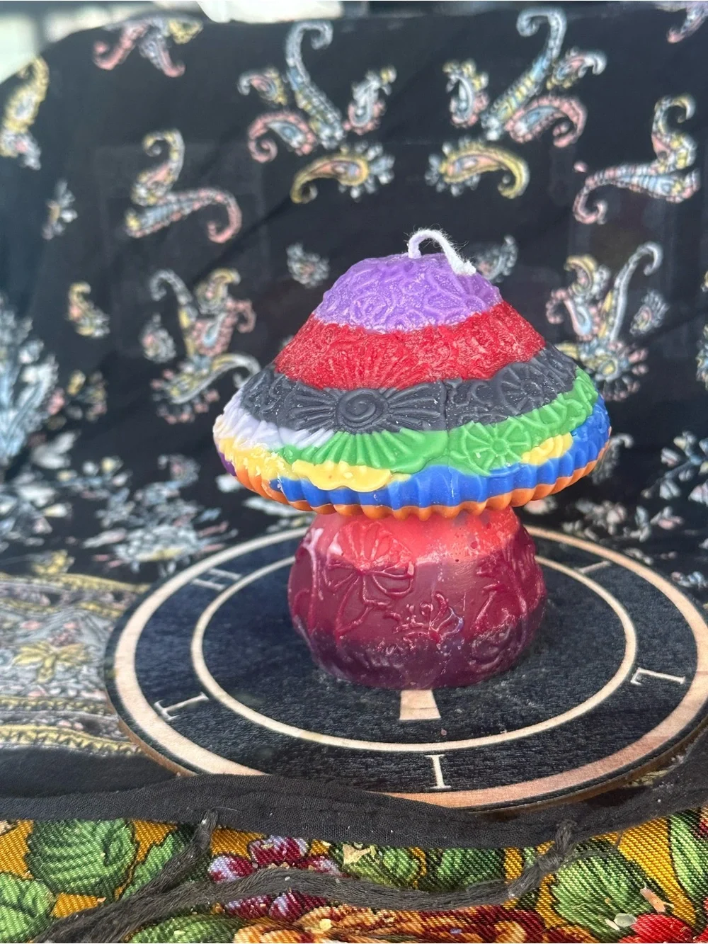 Rainbow Floral Mushroom Candle